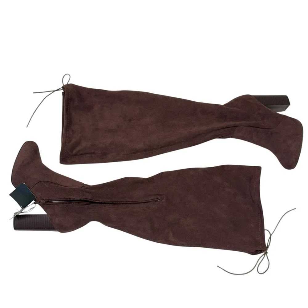 Forever 21 NEW Wide Calf Over The Knee Block Heel Brown Suede Boots Sz 7‎ S-5